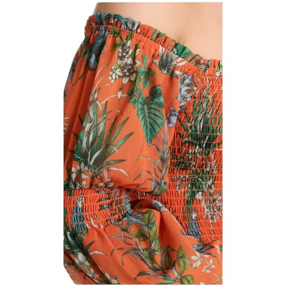 L'Agence NWT Cece Smocked Off-Shoulder Top Orange Parrot Puff Sleeve Size S - Picture 5 of 13